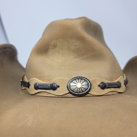 Stetson Rodeo Dr Collection Mens MEDIUM Tan Leather Shapeable Cowboy Hat - Picture 7 of 11